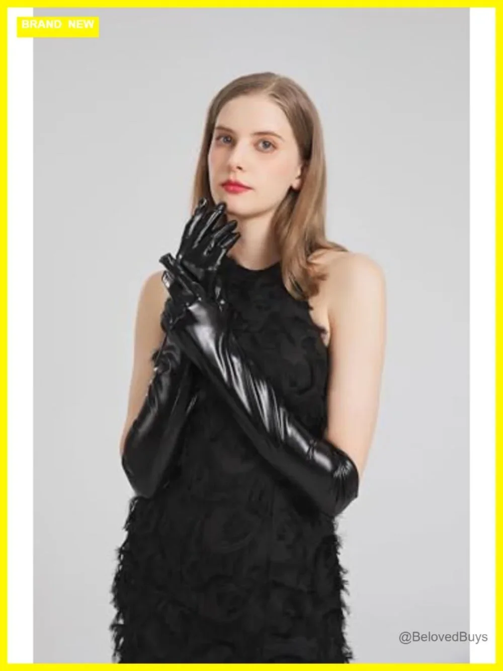 Faux Leather Elbow Length Gloves Women Costume Opera Halloween Cosplay Metallic